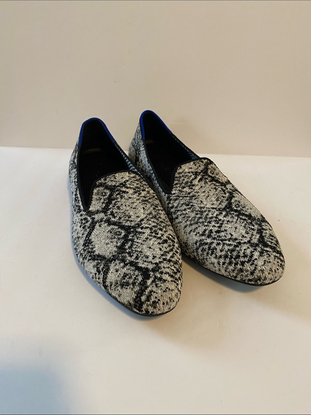 Rothy's Black and White Python Print Almond Toe Women's Slip-On Flats